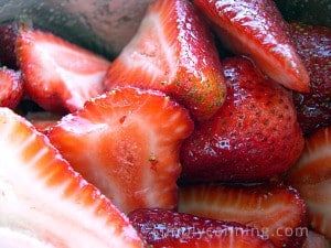 Juicy slices of fresh strawberries.