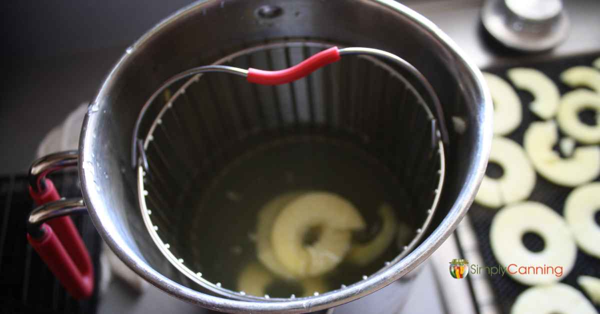Looking into the 4th burner pot with apple slices around.