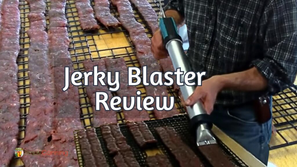 Using the Jerky Blaster to spread thin ribbons of raw meat on the dehydrator trays.