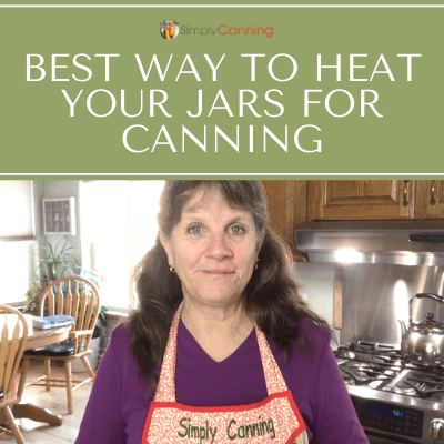 Sharon standing in her kitchen talking about heating jars for canning.