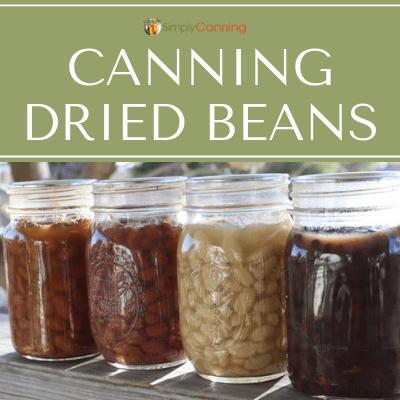 Four pint canning jars filled with various colors of cooked dried beans.