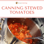 Stirring a pot of stewing tomatoes.