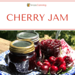 Cherry jam arrangement of jars and cherries.