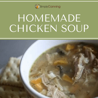 A bowl filled with hot homemade chicken soup with a serving of crackers on the side.