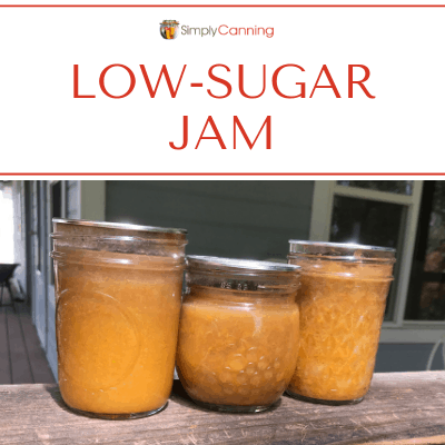 Three jars of slightly discolored low sugar jam.