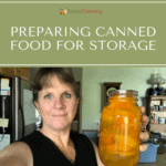 Sharon holding a jar of canned apricots.