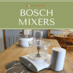A Bosch mixer with all of its different parts spread out around it.