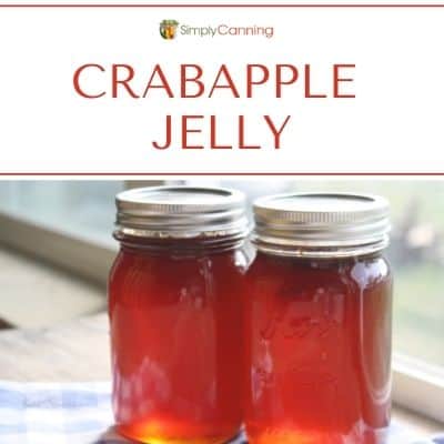Two jars of clear, bright red crabapple jelly.