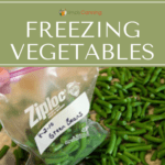 Packing green bean pieces into a labeled freezer bag.