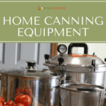 Water bath and pressure canners with a blanching basket sitting next to them.
