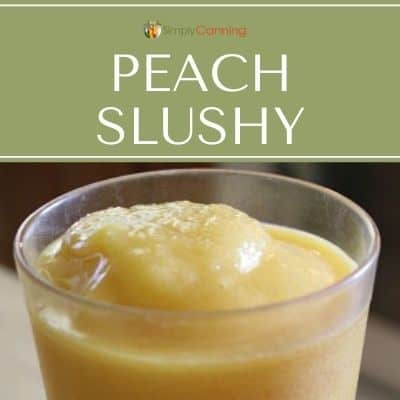 A frosty glass filled with a creamy peach slushy.