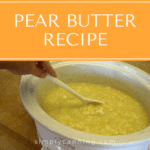Stirring pear puree as it is cooking down in a slow cooker crock.