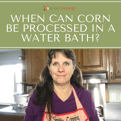 Sharon standing in her kitchen wearing a purple shirt with red Simply Canning apron over it.