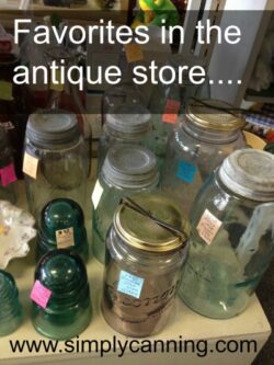 Vintage canning jars tagged in the antique store.