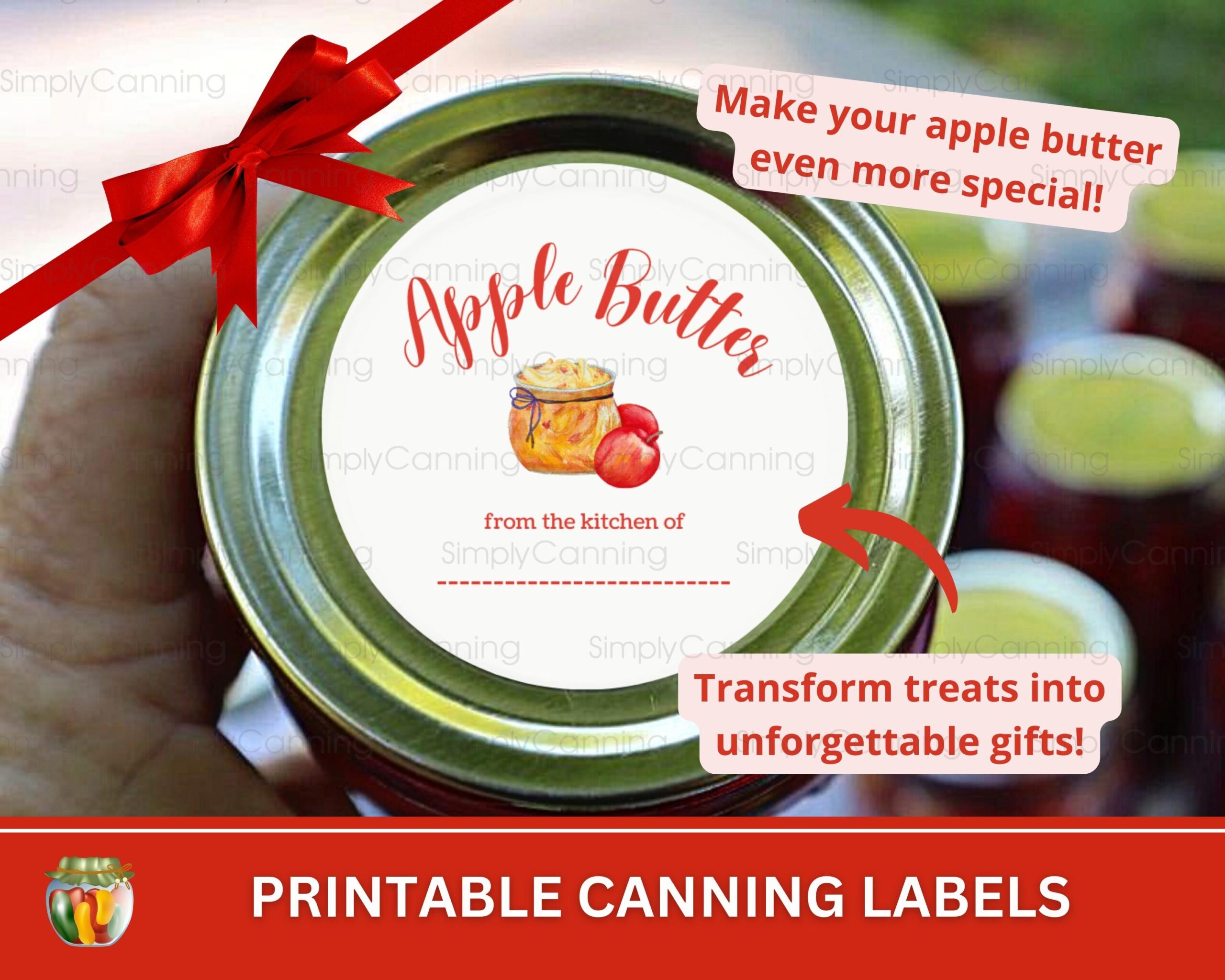 Image of apple butter canning label, links to printable canning labels to purchase.