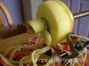 Peeling and slicing an apple using the tool.