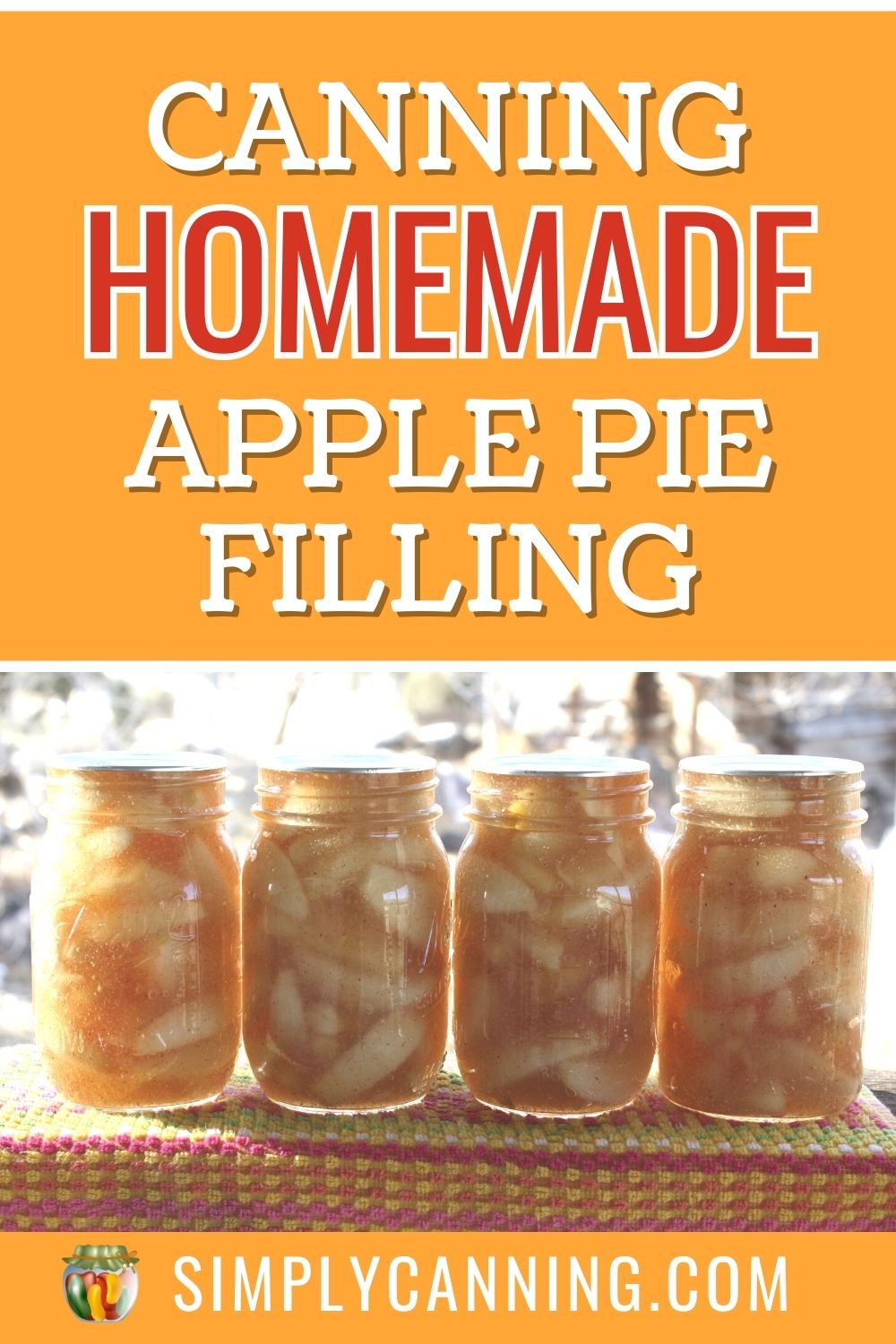 4 jars of homemade apple pie filling, links to pinterest. 