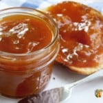 Delicious apricot jam smothered over an English muffin.
