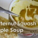 A bowl of creamy butternut squash apple soup.