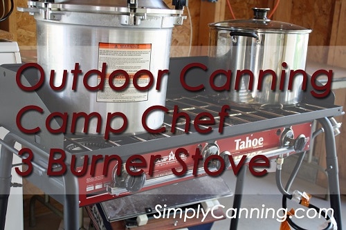 Water bath and pressure canners sitting on the outdoor canning stove.