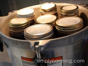 Pint jars double stacked in an All American Pressure Canner.