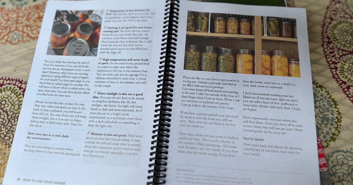 Canning Guide interior page showing tips for storage. 