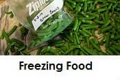 Close up of green beans and a freezer bag of green beans, links to the index page for freezing food. 