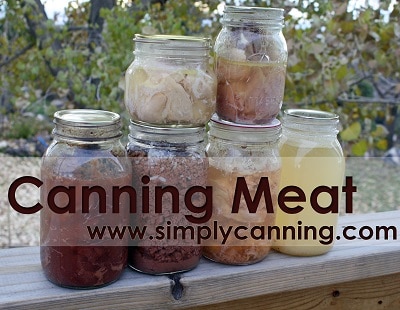 Canning jars of various sizes filled with meats and broths.