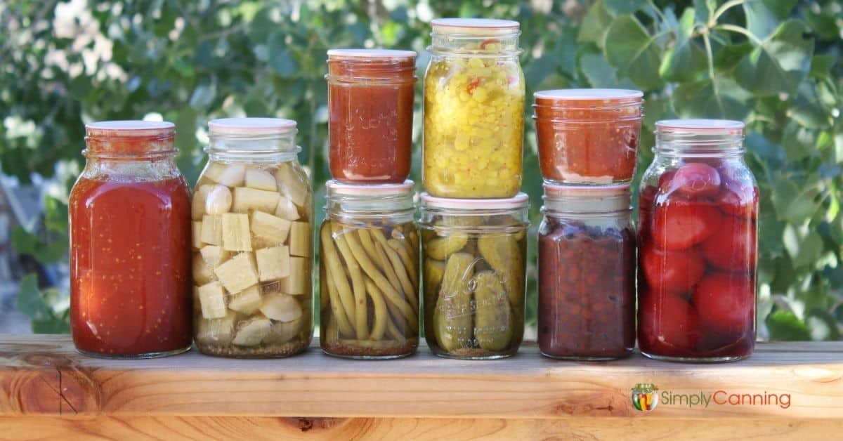 Jars of various home canned fruits and veggies.