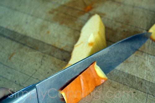 Removing peels using a sharp knife.