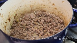 Ground venison browned with pieces of onion.