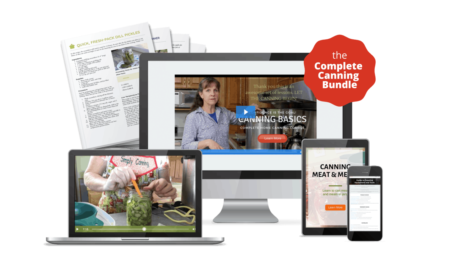 The complete canning bundle with videos and recipes available on multiple devices.