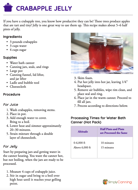 Book page of this crabapple jelly recipe in the SimplyCanning Guide, links to the book description.