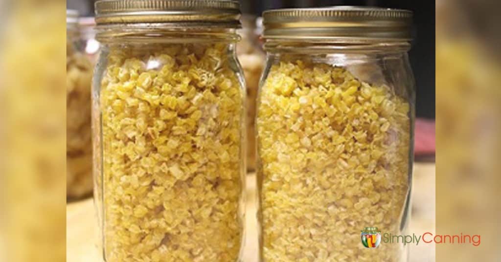 Jars filled with dehydrated corn.