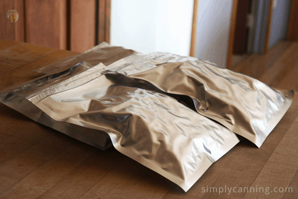 Shiny long term storage bags for food.