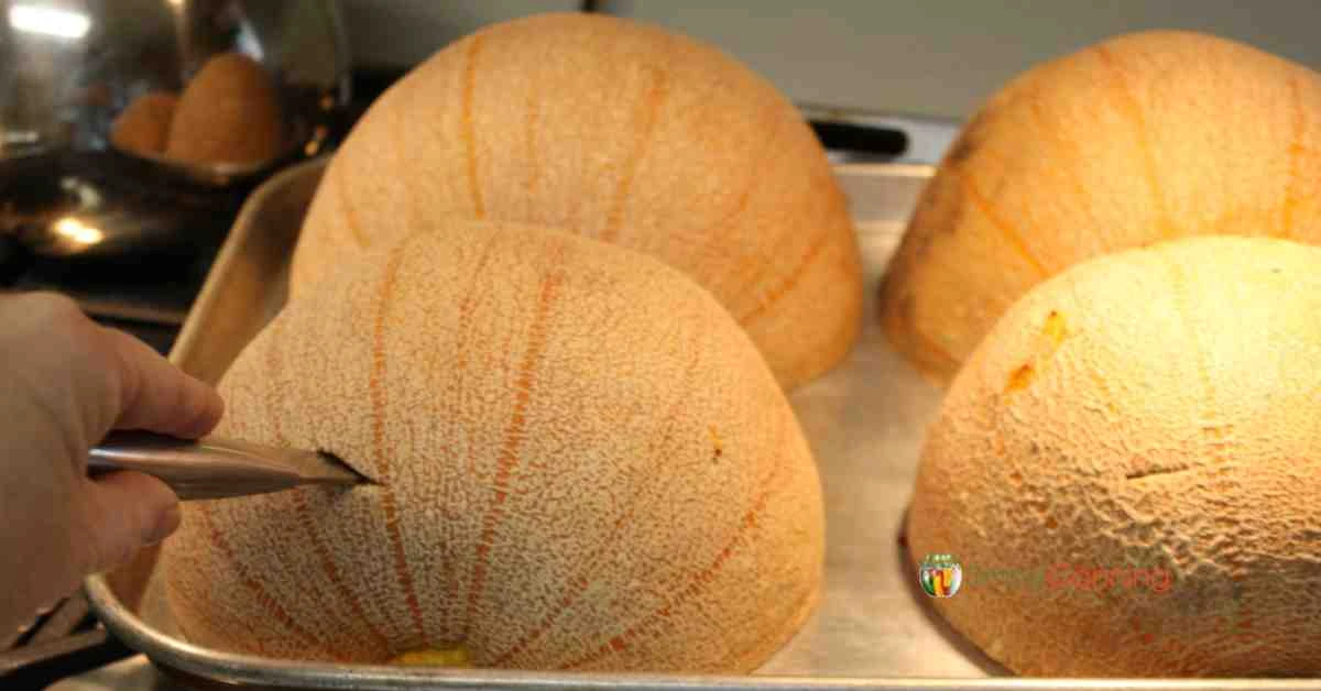 Checking the doneness of some cooked pumpkins.