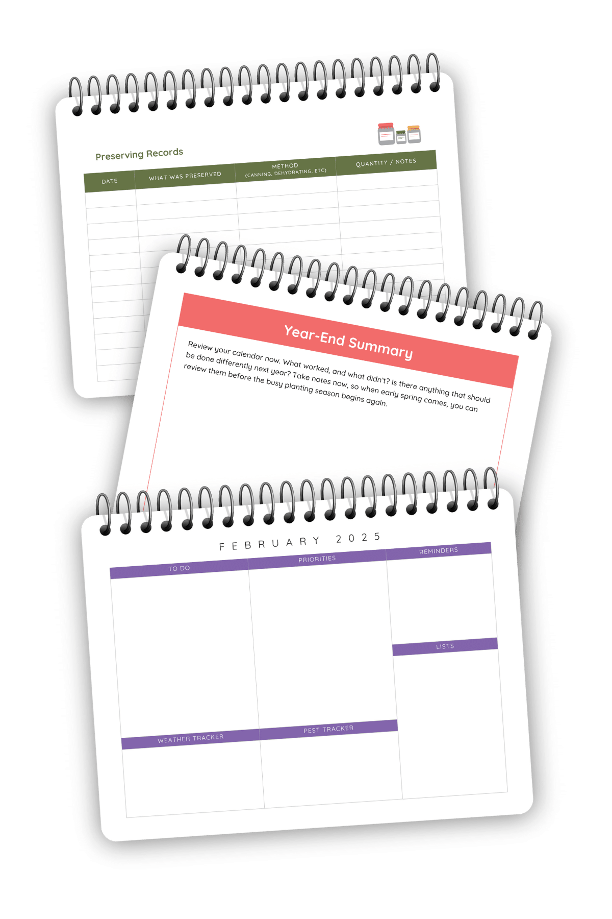 a mockup of the internal pages of garden to pantry planner