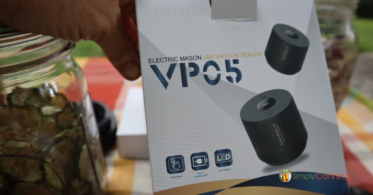 Close up of the box for the VP-05 electric mason jar vacuum sealer.