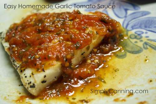 Homemade tomato sauce poured over fish on a plate.