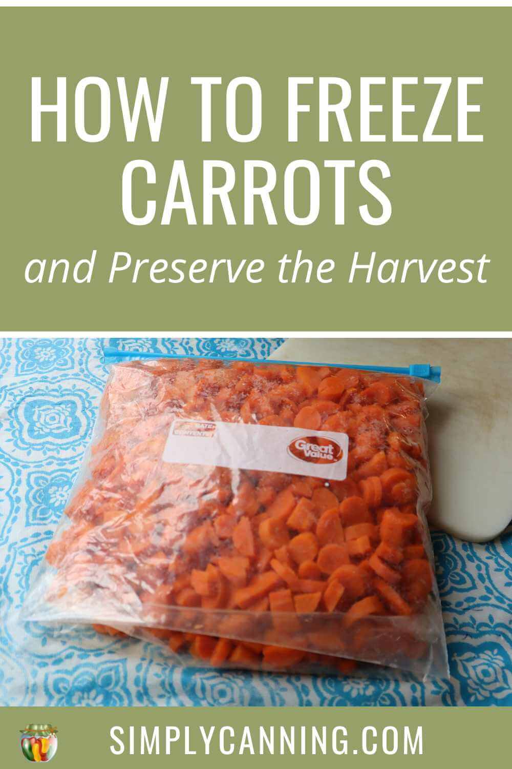 Gallon sized freezer bag filled with frozen chopped carrots.