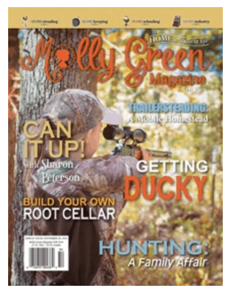 Molly Green Magazine cover showing a little girl hunting in the woods.
