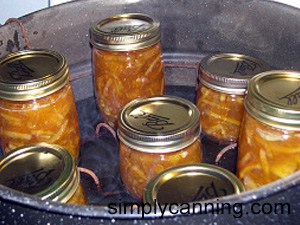 orange marmalade in canner