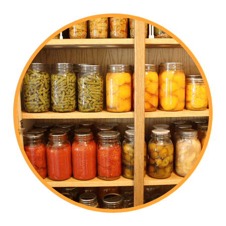 A full pantry of home canned food.