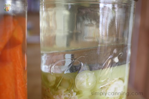 Glass weight used to weigh down peppers underneath the brine.