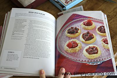 The plum jam recipe pages in the cookbook.