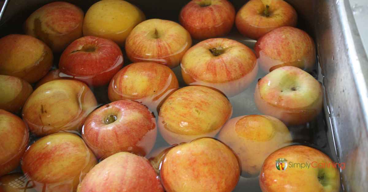 A sink full of large, red and yellow apples floating in the water