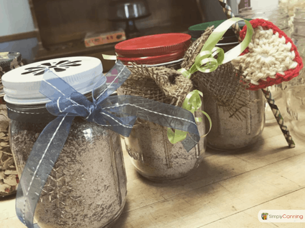 Jars decorated for gift giving.