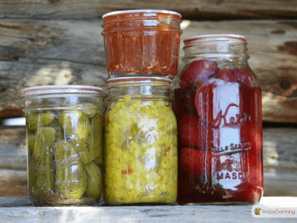 Home canned pickles and other foods.