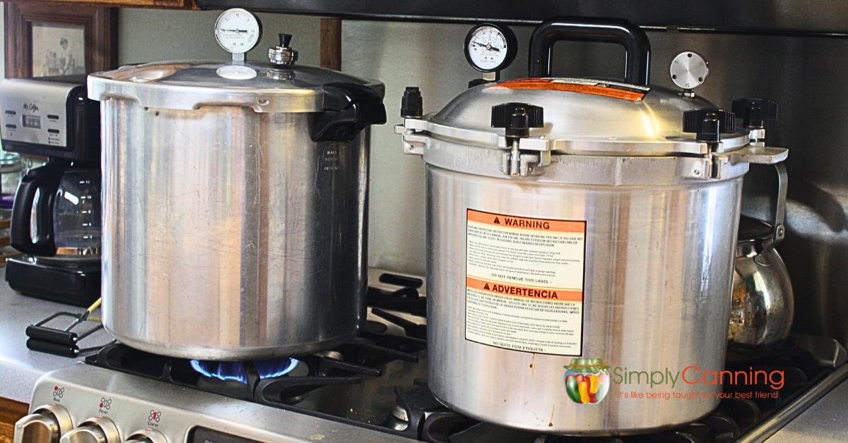 All American and Presto Pressure canners on the stove.