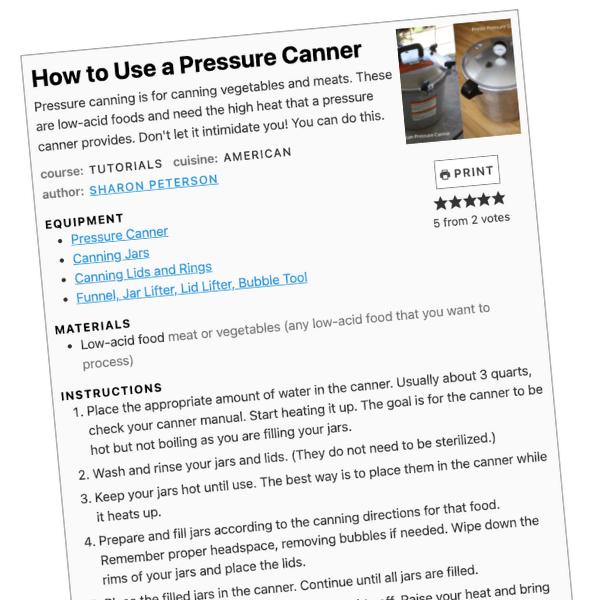 Pressure canner checklist screenshot. 